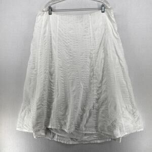 EILEEN FISHER Skirt XL Cotton Seersucker A-Line Midi Side Zip Lined White
